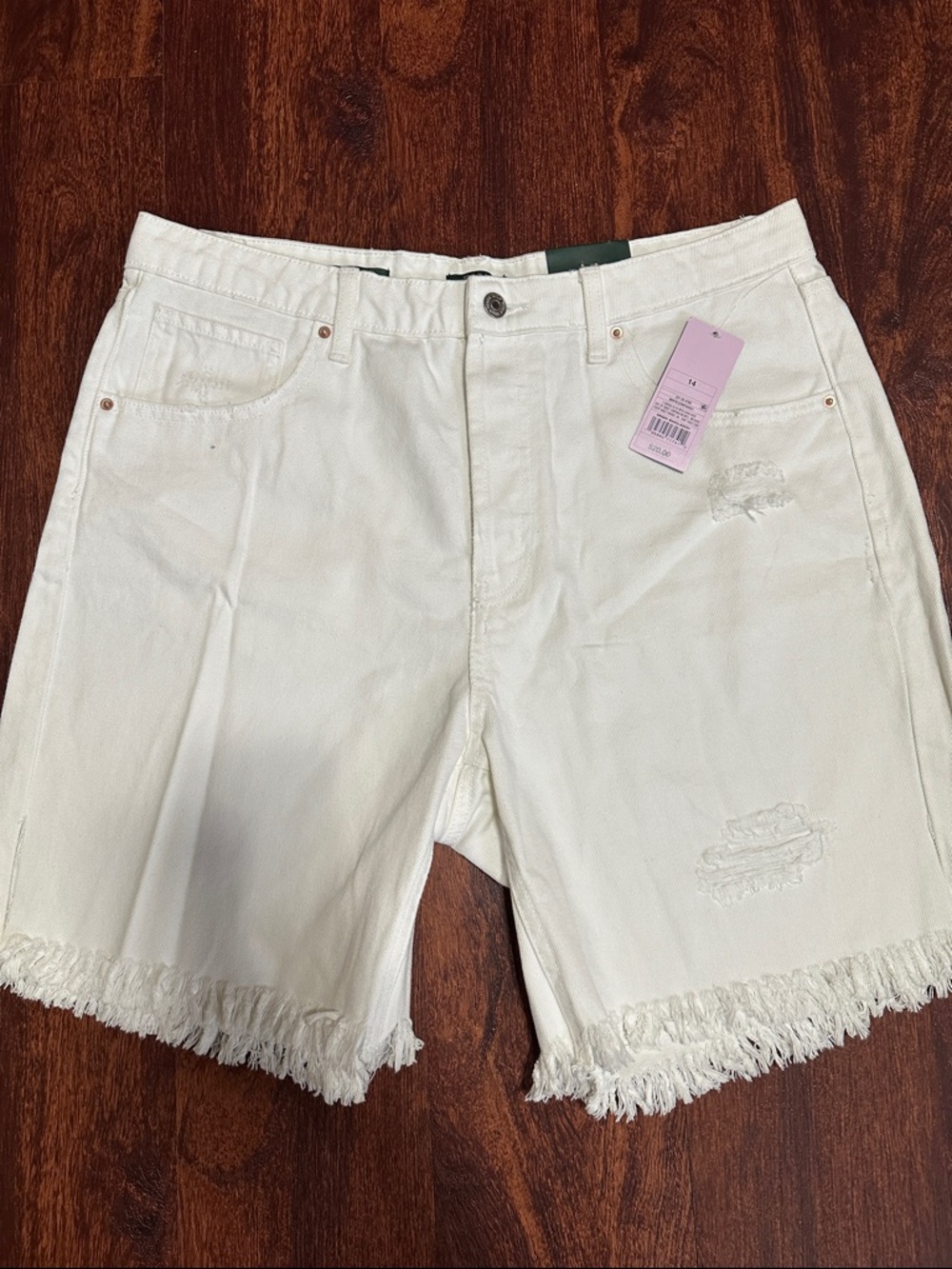Frayed Hem White Denim Shorts